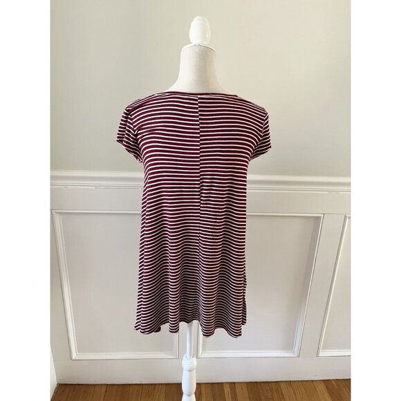 Vibe Sportswear S Maroon & White Striped Short Swing Dress - Picture 3 of 5